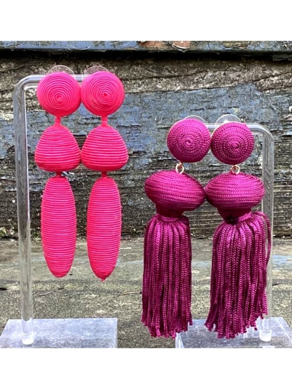 2 Pair Bold and Chunky Sugarfix Baublebar Dangle Earrings Pink & Burgundy